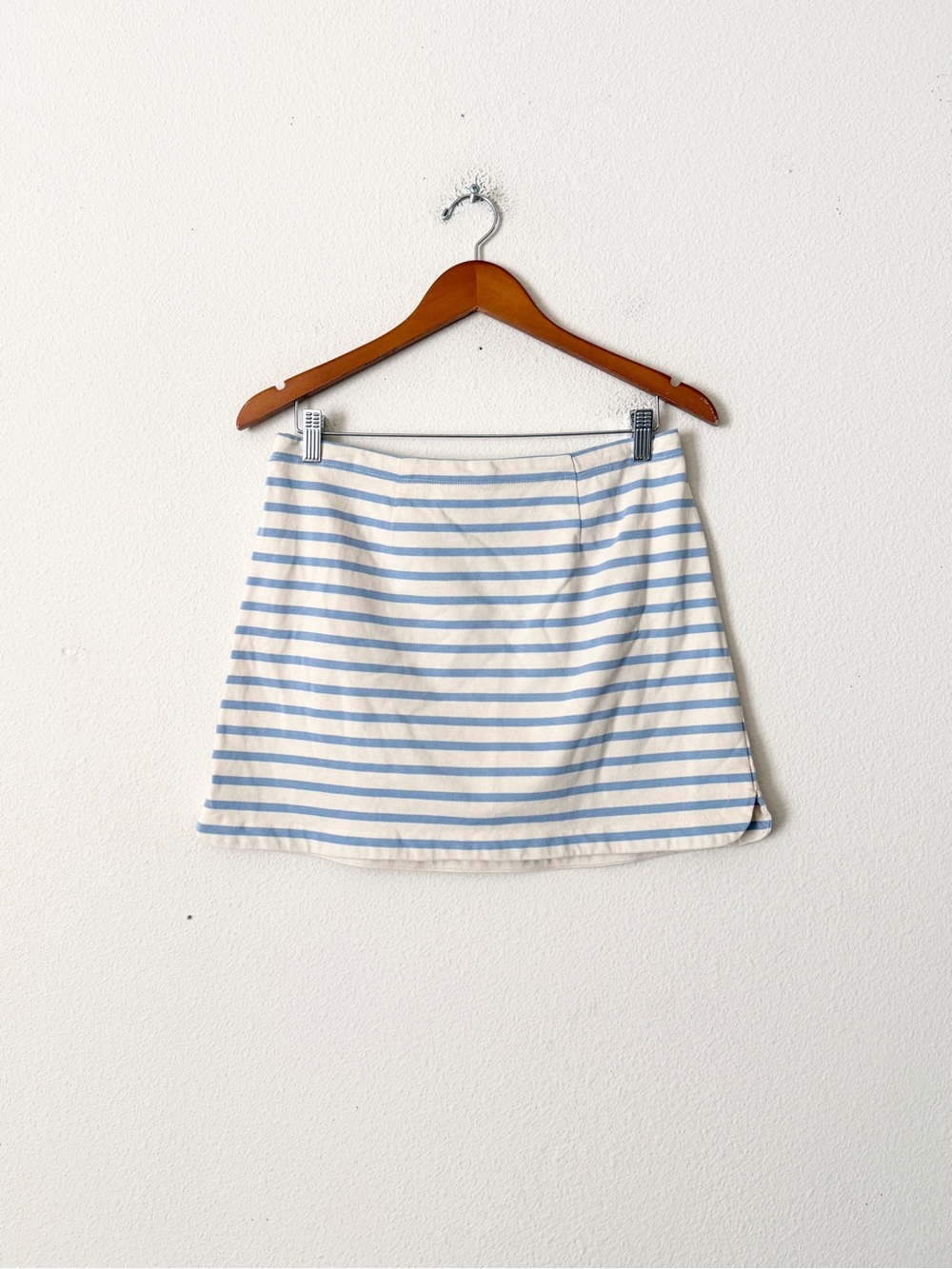 Posse LARGE Haisley cream & blue high rise 100% cotton mini skirt